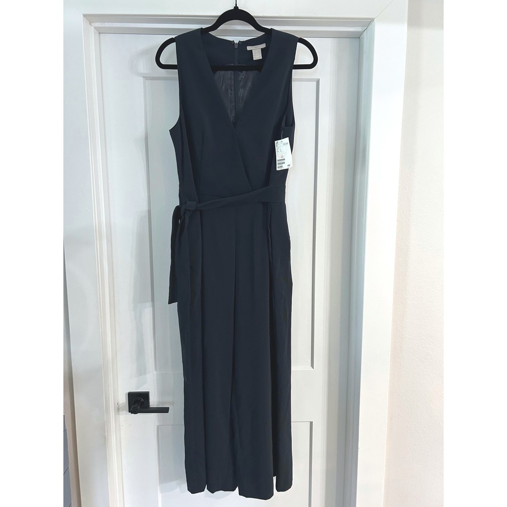 NEW‎ H&M Navy Blue Sleeveless Wrap Front Wide Leg Jumpsuit Size 8 NWT 0711416002